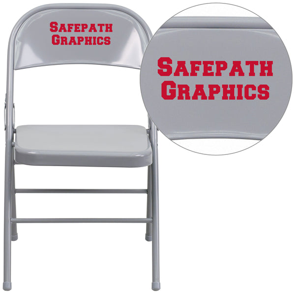 Gray |#| Personalized Triple Braced & Double Hinged Gray Metal Folding Chair-Event Chair