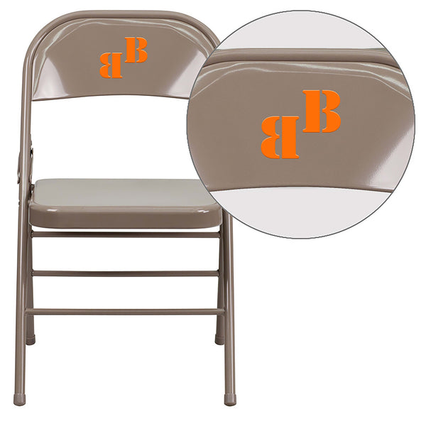 Beige |#| Personalized Triple Braced & Double Hinged Beige Metal Folding Chair-Event Chair