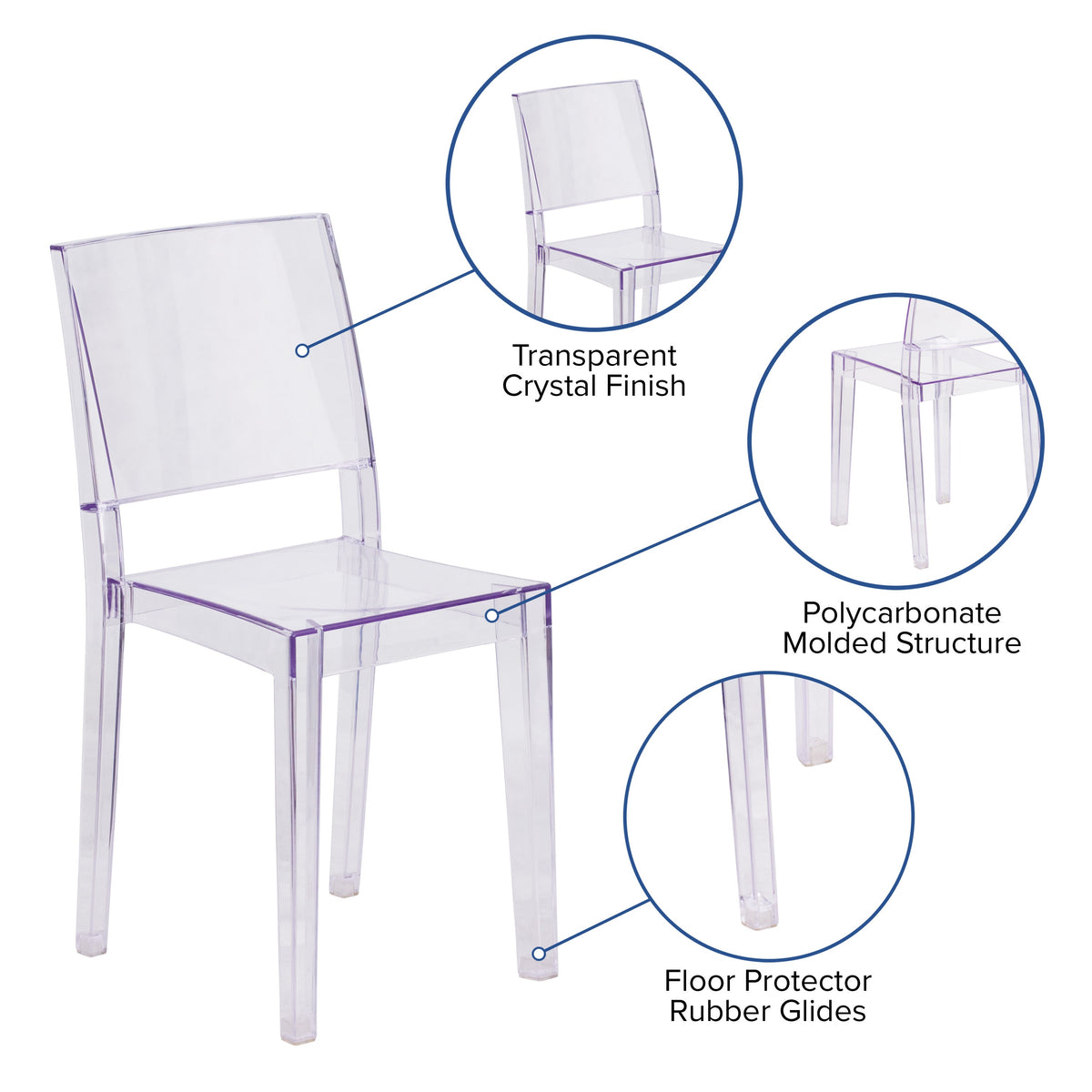 Transparent Stacking Side Chair - Armless Side Chair - Resin Stack Chair