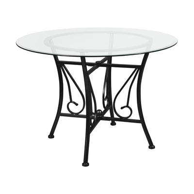 Princeton 42'' Round Glass Dining Table with Curl Accent Matte Metal Frame