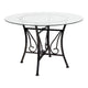 Clear Top/Black Frame |#| 45inch Round Glass Dining Table with Curl Accent Black Metal Frame
