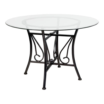 Princeton 45'' Round Glass Dining Table with Curl Accent Matte Metal Frame