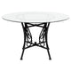 Clear Top/Black Frame |#| 48inch Round Glass Dining Table with Curl Accent Black Metal Frame