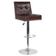 Brown LeatherSoft |#| Adjustable Height Tufted Back Barstool w/Accent Nail Trim in Brown LeatherSoft