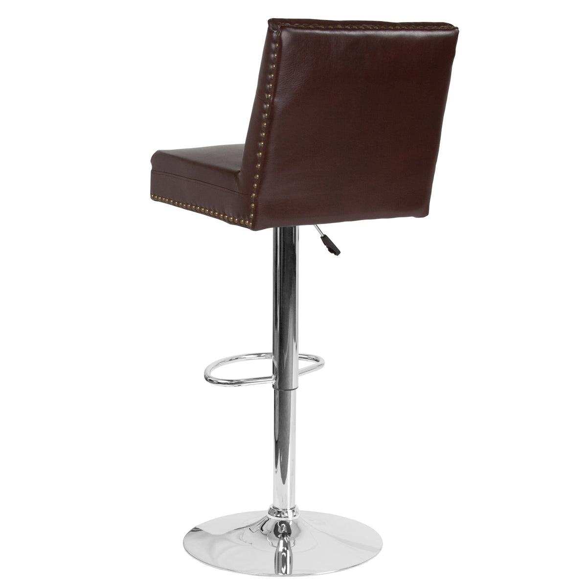 Brown LeatherSoft |#| Adjustable Height Tufted Back Barstool w/Accent Nail Trim in Brown LeatherSoft