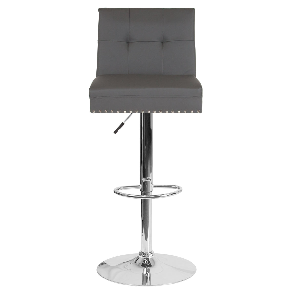 Gray LeatherSoft |#| Adjustable Height Tufted Back Barstool w/Accent Nail Trim in Gray LeatherSoft