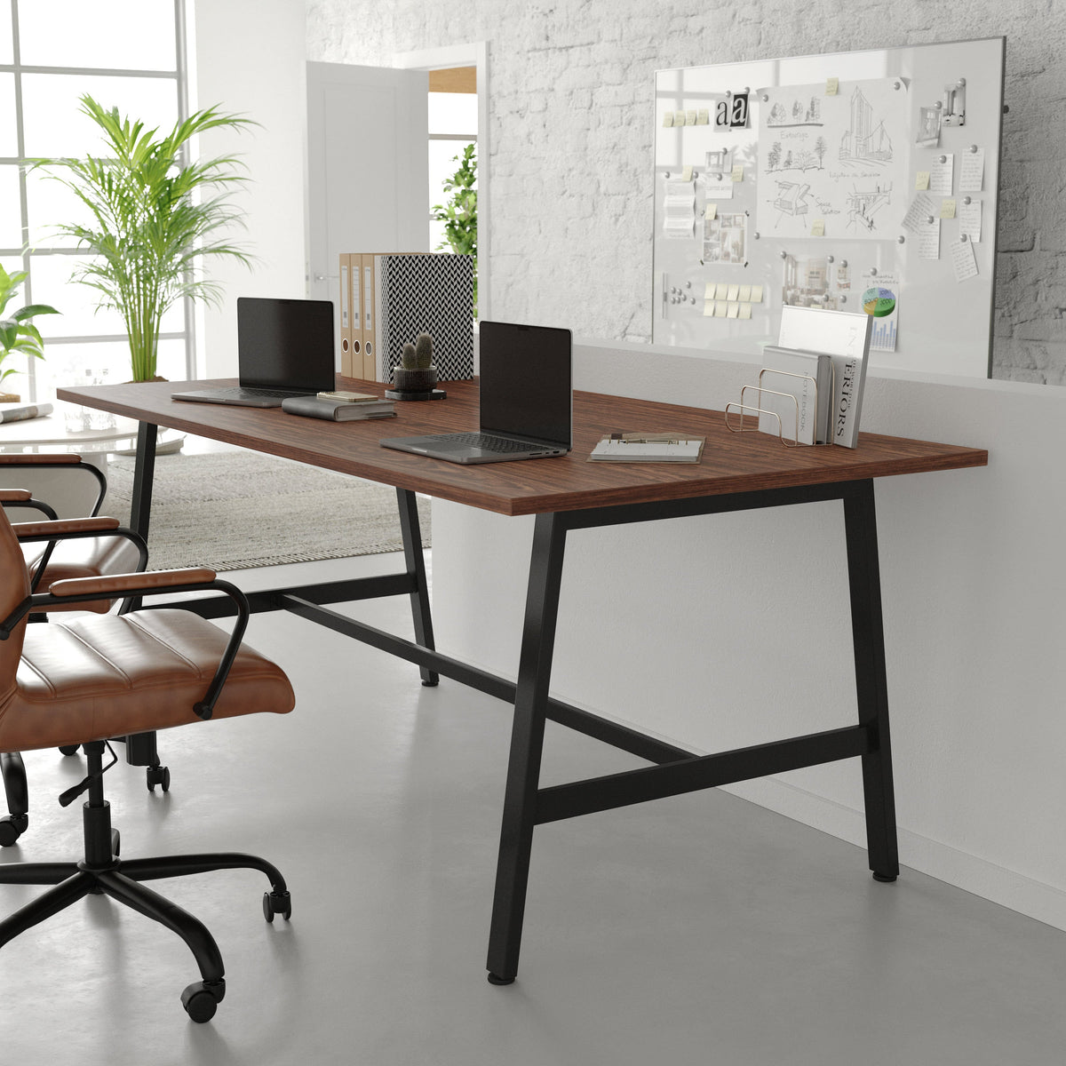 Walnut |#| Commercial 72x36 Conference Table with Laminate Top and A-Frame Base - Walnut