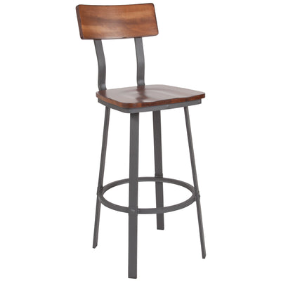 Restaurant Barstool with Wood Seat & Back and Powder Coat Frame
