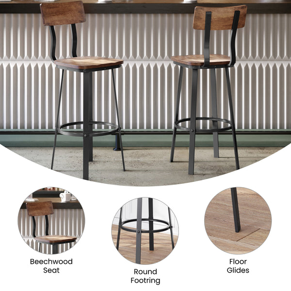 Antique Copper |#| Ant Copper Restaurant Barstool with Wood Seat & Back & Gray Powder Coat Frame