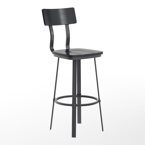 Black |#| Black Restaurant Barstool with Wood Seat & Back & Black Powder Coat Frame