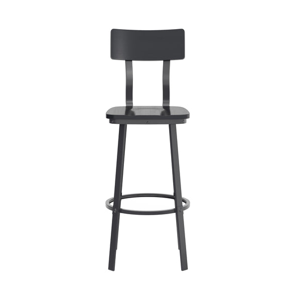 Black |#| Black Restaurant Barstool with Wood Seat & Back & Black Powder Coat Frame