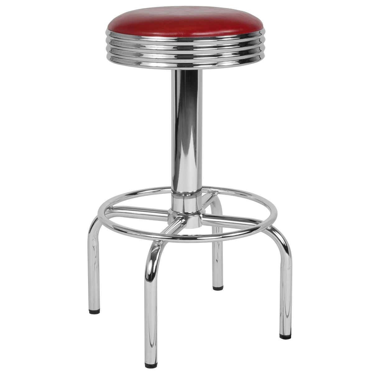 Red |#| Retro Diner Barstool with Chrome Base in Red Vinyl - Metal Vintage Barstool