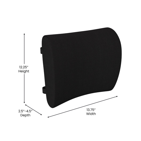 Mobile Adjustable Lumbar Support Pillow for Office Chairs and Car Seats in Black