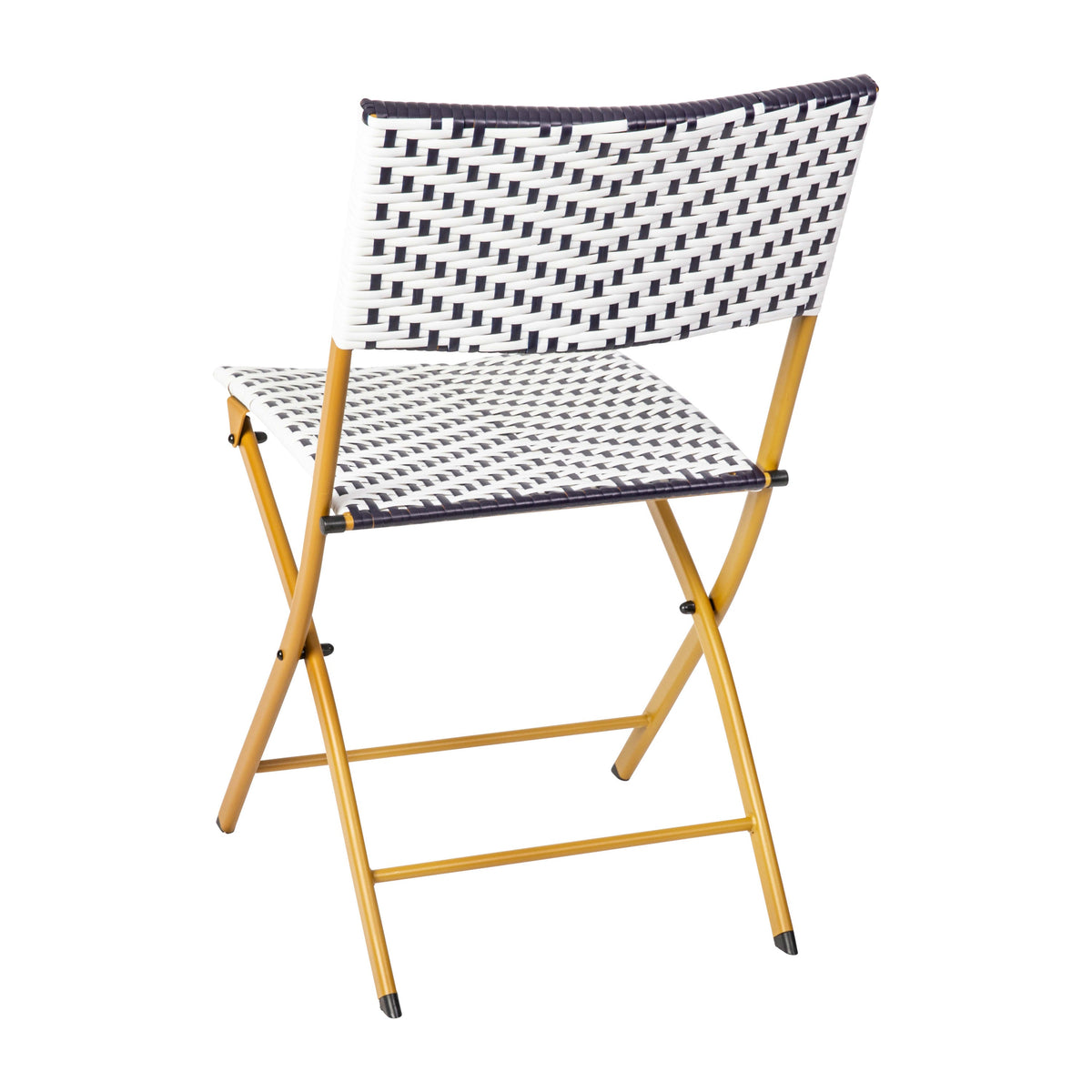 Navy/White |#| 3PC Navy and White Indoor/Outdoor PE Rattan Folding French Bistro Set
