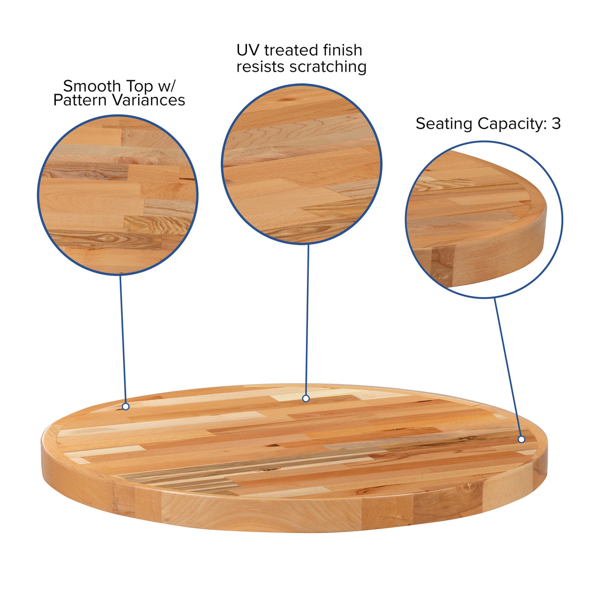 30" |#| 30" Round Butcher Block Style Table Top - Restaurant Table Top