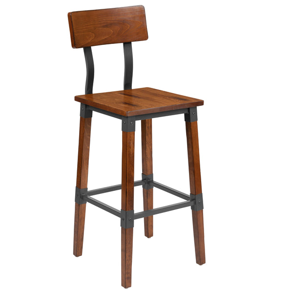 Antique Walnut |#| Commercial Grade Rustic Walnut Industrial Style Wood Dining Barstool