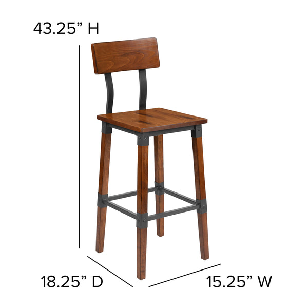 Antique Walnut |#| Commercial Grade Rustic Walnut Industrial Style Wood Dining Barstool