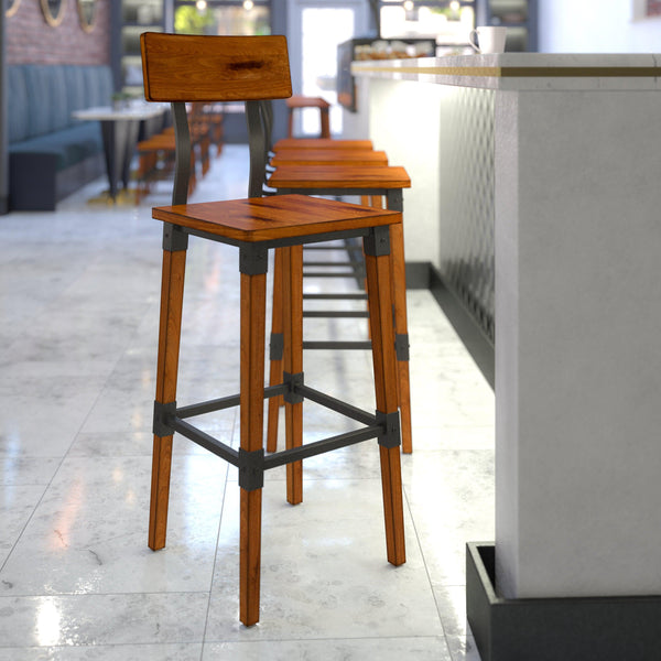 Antique Walnut |#| Commercial Grade Rustic Walnut Industrial Style Wood Dining Barstool