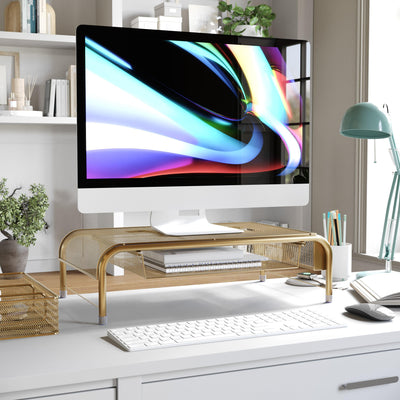 Ryder Mesh Metal Desktop Monitor Stand Riser with Organizer Drawer and Side Storage - View 2