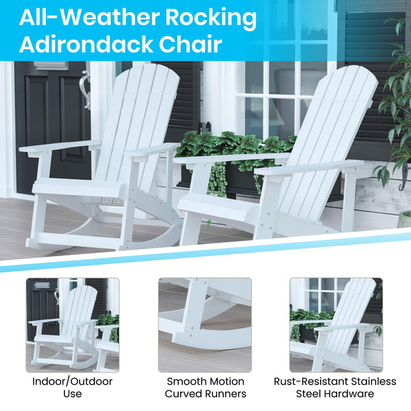 White |#| Adirondack Style Poly Resin Wood Rocking Chair for Indoor/Outdoor Use - White