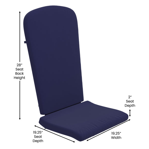 White/Blue |#| Indoor/Outdoor White Rocking Adirondack Chairs with Blue Cushions - Set of 2