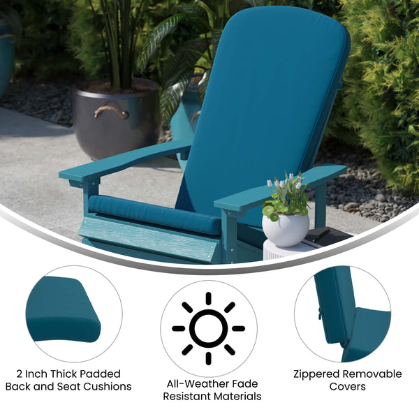 Gray/Teal |#| Indoor/Outdoor White Rocking Adirondack Chairs with Teal Cushions - Set of 2