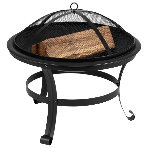 Black |#| Set of 4 Poly Resin Adirondack Rocking Chairs in Black & 22inch Round Fire Pit