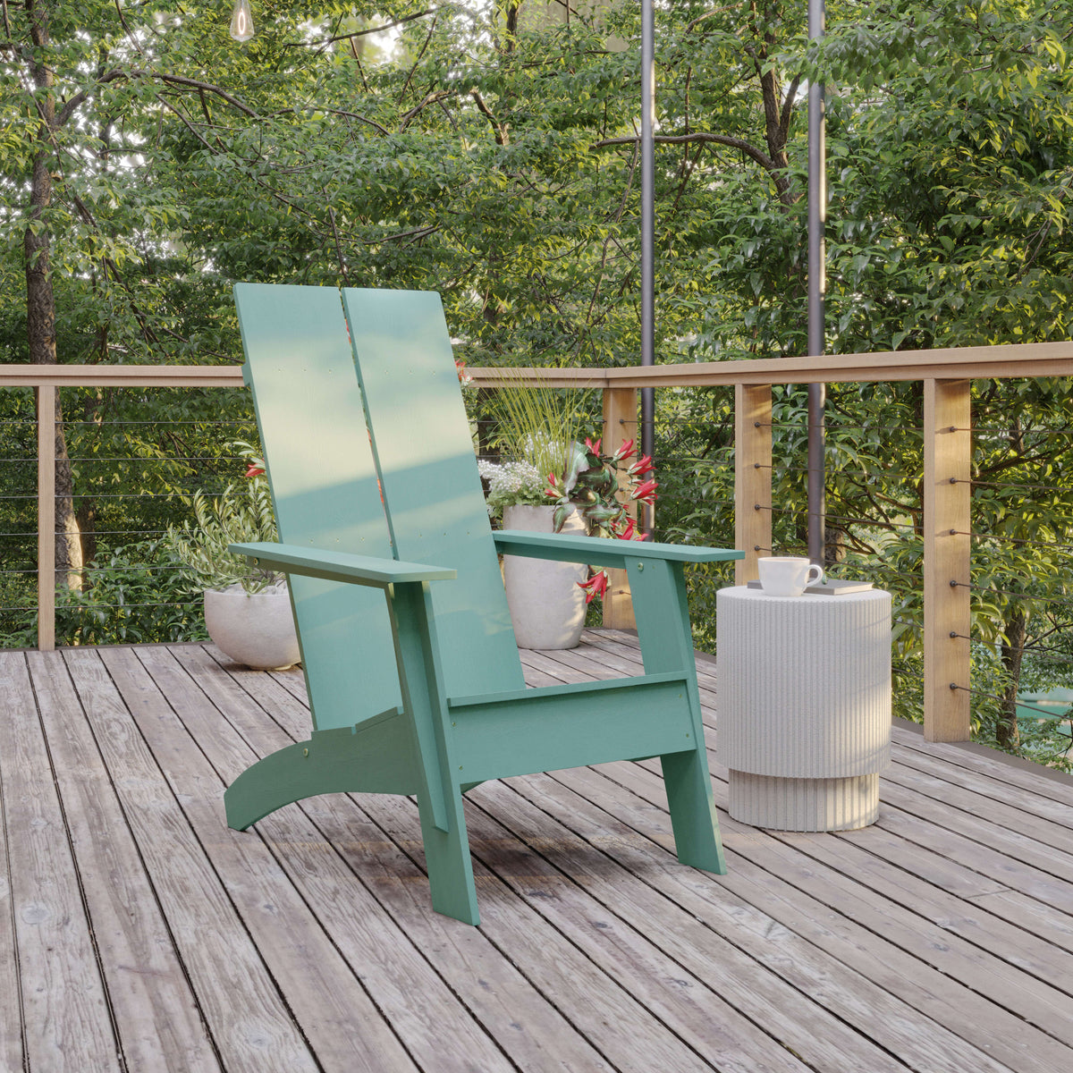 Sea Foam |#| Sea Foam Modern Dual Slat Back Indoor/Outdoor Adirondack Style Patio Chair