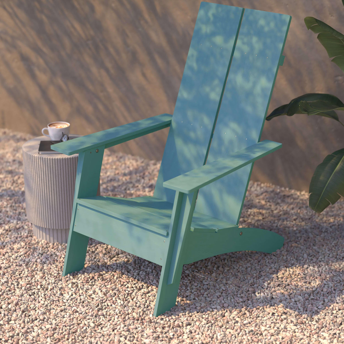 Sea Foam |#| Sea Foam Modern Dual Slat Back Indoor/Outdoor Adirondack Style Patio Chair