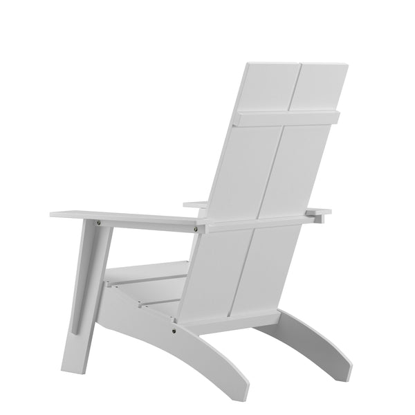 White |#| White Modern Dual Slat Back Indoor/Outdoor Adirondack Style Patio Chair