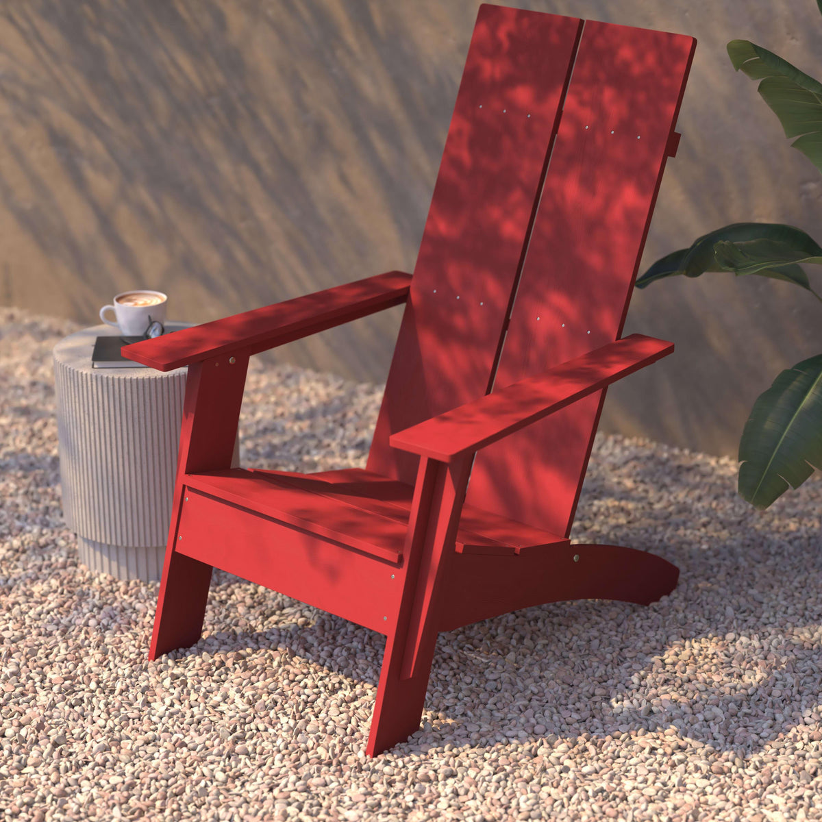 Red |#| Red Modern Dual Slat Back Indoor/Outdoor Adirondack Style Patio Chair