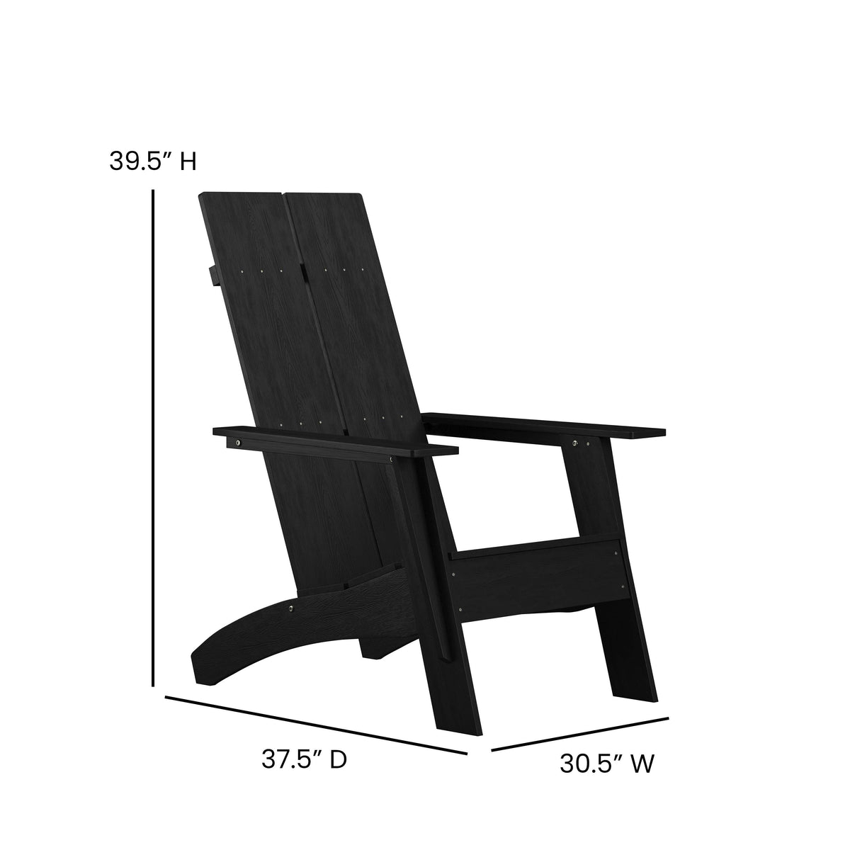 Black |#| Black Modern Dual Slat Back Indoor/Outdoor Adirondack Style Patio Chair
