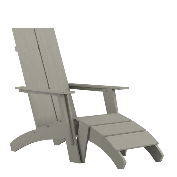 Gray |#| Indoor/Outdoor Modern 2-Slat Adirondack Style Chair and Footrest in Gray