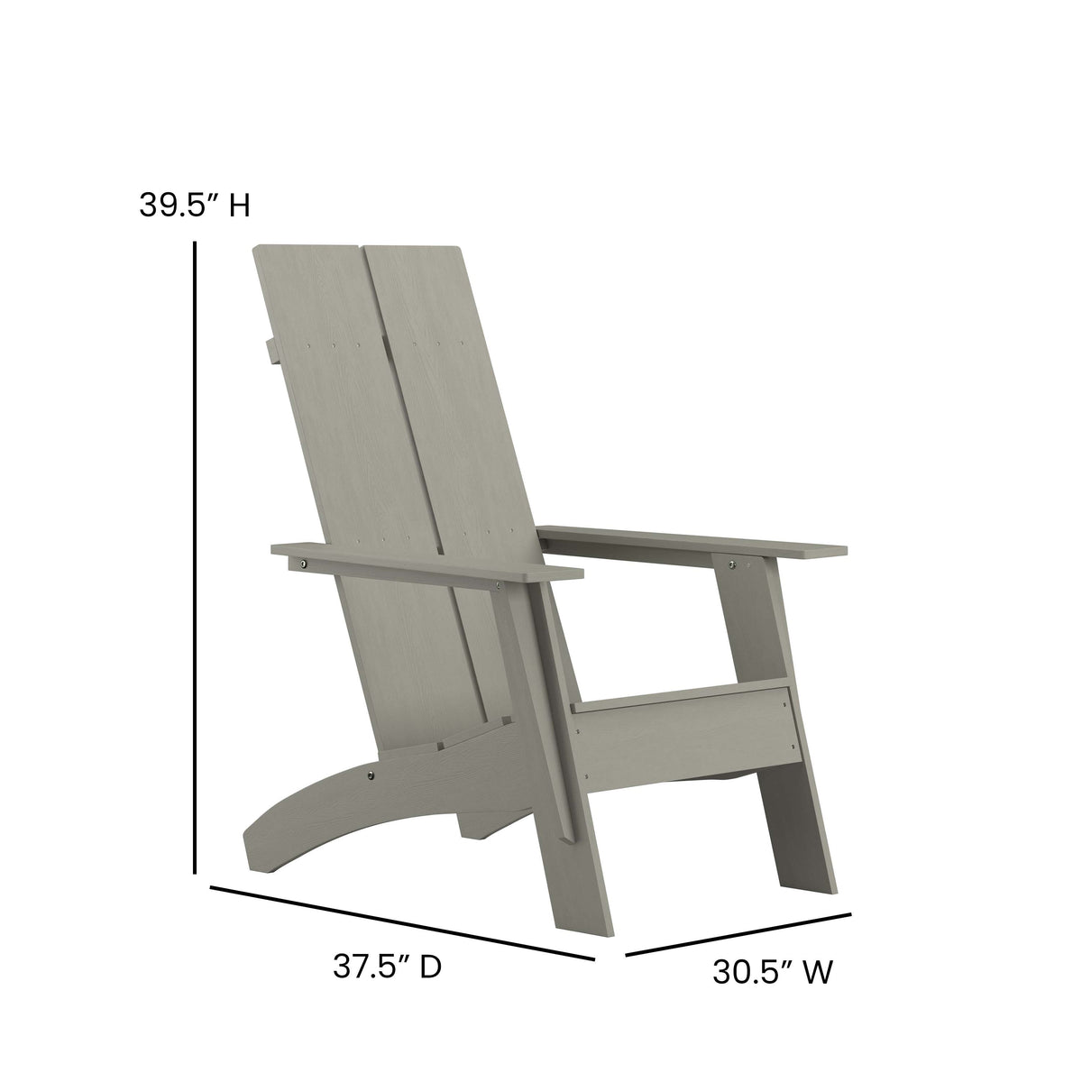 Gray |#| Indoor/Outdoor Modern 2-Slat Adirondack Style Chair and Footrest in Gray