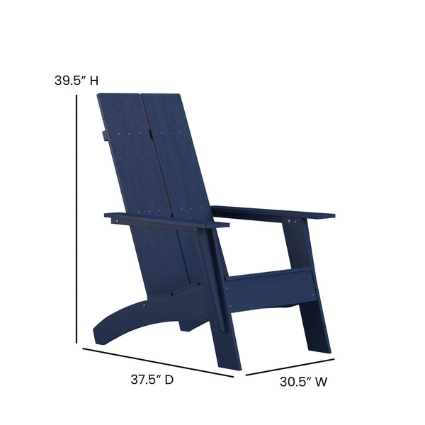 Navy |#| Indoor/Outdoor Modern 2-Slat Adirondack Style Chair and Footrest in Navy Blue