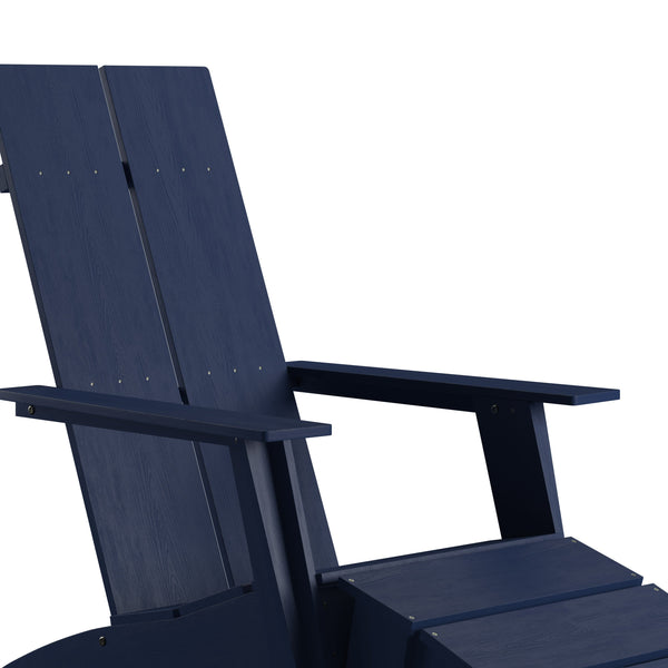 Navy |#| Indoor/Outdoor Modern 2-Slat Adirondack Style Chair and Footrest in Navy Blue