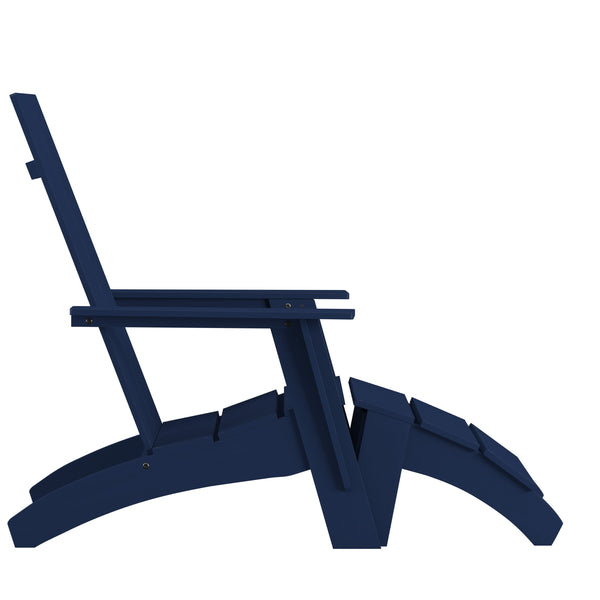 Navy |#| Indoor/Outdoor Modern 2-Slat Adirondack Style Chair and Footrest in Navy Blue