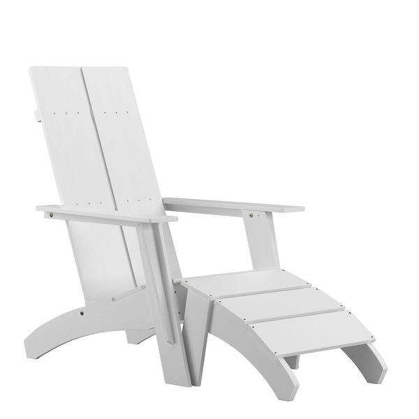 White |#| Indoor/Outdoor Modern 2-Slat Adirondack Style Chair and Footrest in White