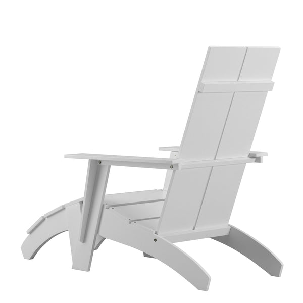 White |#| Indoor/Outdoor Modern 2-Slat Adirondack Style Chair and Footrest in White