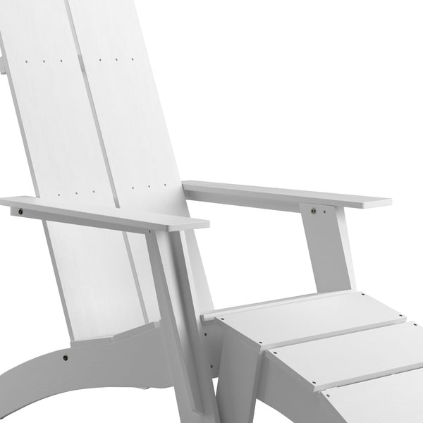 White |#| Indoor/Outdoor Modern 2-Slat Adirondack Style Chair and Footrest in White