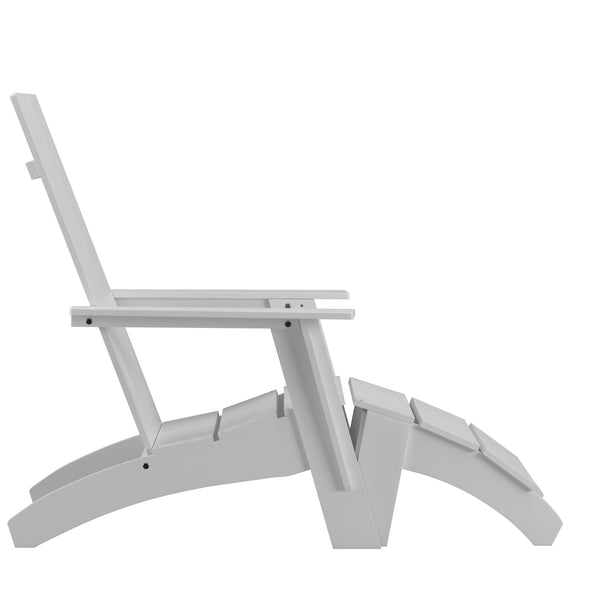 White |#| Indoor/Outdoor Modern 2-Slat Adirondack Style Chair and Footrest in White