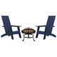 Navy |#| Set of 2 Navy Dual Slat Poly Resin Adirondack Chairs-22" Round Fire Pit