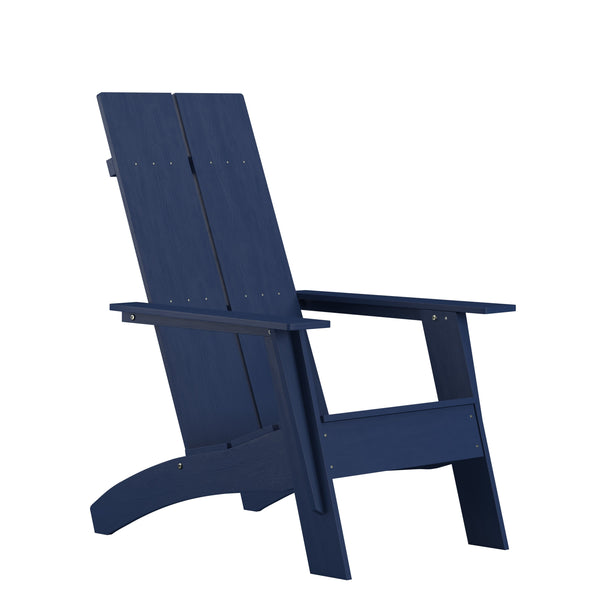 Navy |#| Set of 2 Navy Dual Slat Poly Resin Adirondack Chairs-22" Round Fire Pit