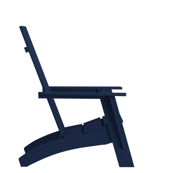 Navy |#| Set of 2 Navy Dual Slat Poly Resin Adirondack Chairs-22" Round Fire Pit