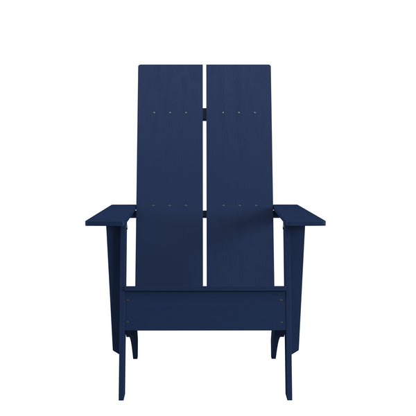 Navy |#| Set of 2 Navy Dual Slat Poly Resin Adirondack Chairs-22" Round Fire Pit
