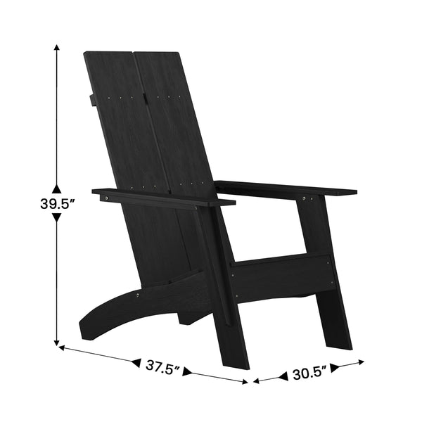 Black |#| Set of 2 Black Dual Slat Poly Resin Adirondack Chairs-22" Round Fire Pit