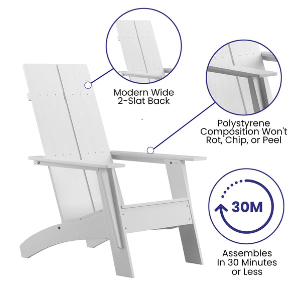 White |#| Set of 2 White Dual Slat Poly Resin Adirondack Chairs-22" Round Fire Pit