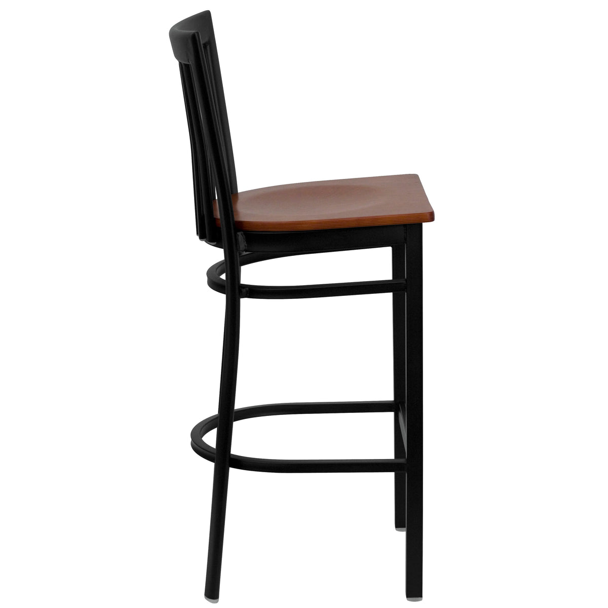 Cherry Wood Seat/Black Metal Frame |#| Black School House Back Metal Restaurant Barstool - Cherry Wood Seat