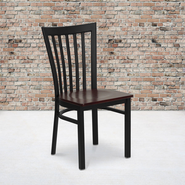 Mahogany Wood Seat/Black Metal Frame |#| Black School House Back Metal Restaurant Chair - Mahogany Wood Seat