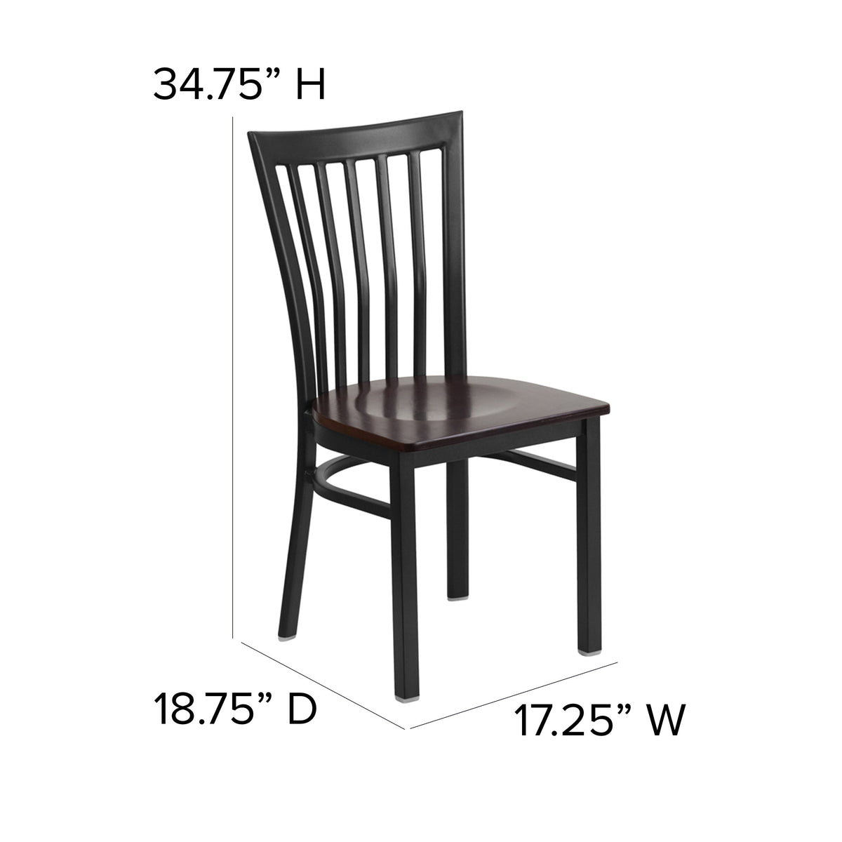 Walnut Wood Seat/Black Metal Frame |#| Black School House Back Metal Restaurant Chair - Walnut Wood Seat